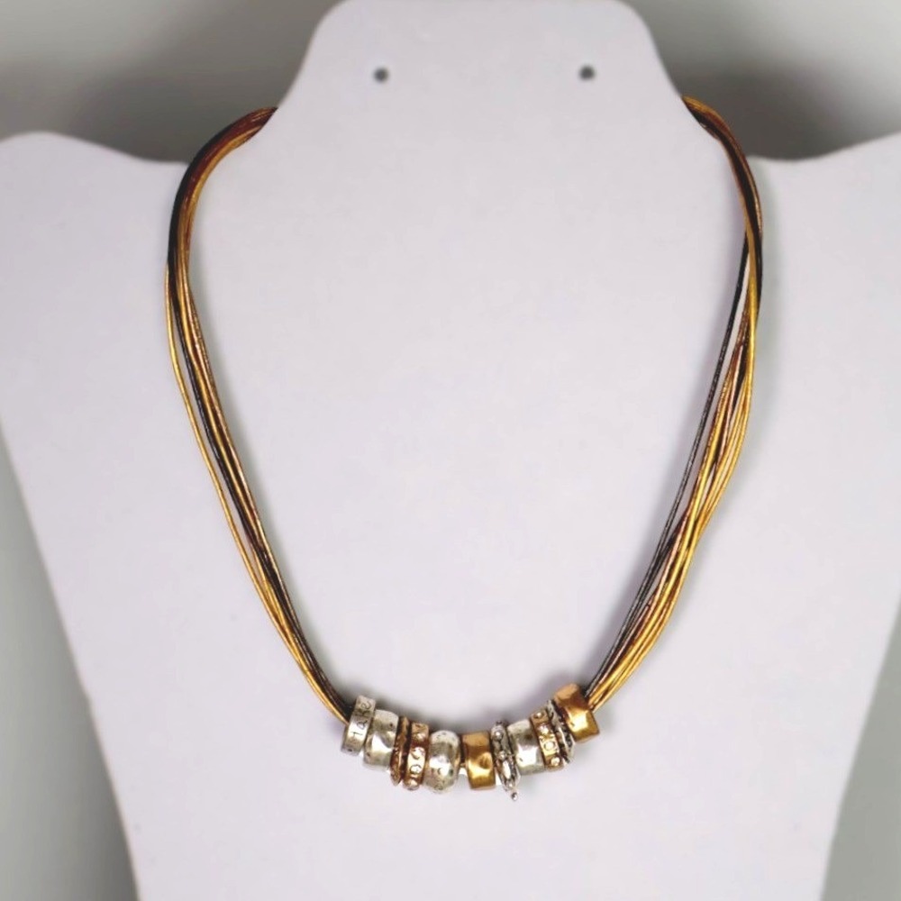 Chico's NOS Mixed Metals Multi Strand Cord Pave Crystal Slider Collar Choker